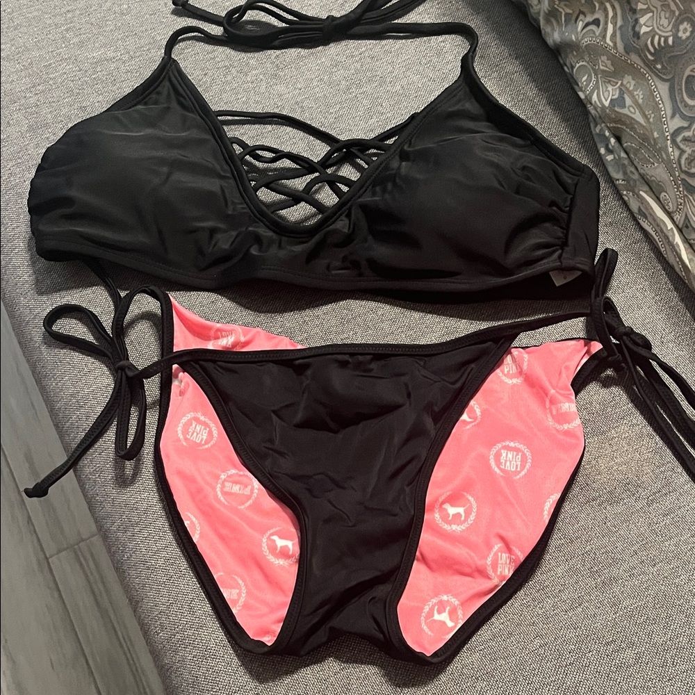 PINK Victoria's Secret Black and Pink Swimwear
